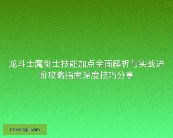 龙斗士魔剑士技能加点全面解析与实战进阶攻略指南深度技巧分享
