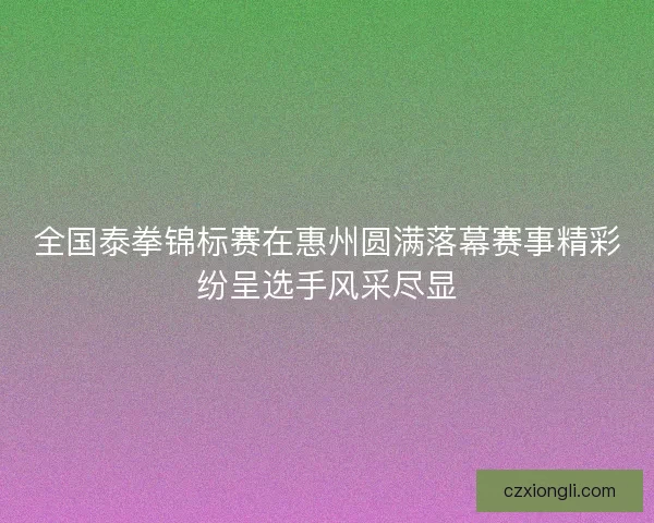 全国泰拳锦标赛在惠州圆满落幕赛事精彩纷呈选手风采尽显
