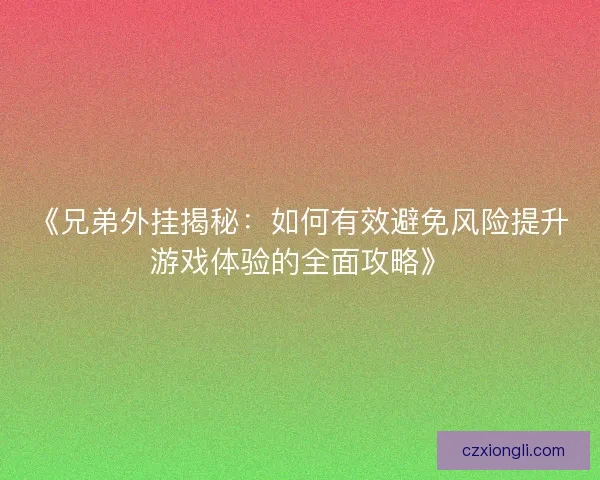 《兄弟外挂揭秘：如何有效避免风险提升游戏体验的全面攻略》