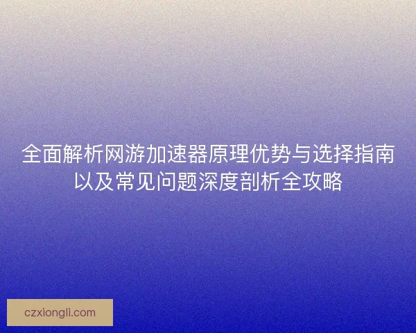 全面解析网游加速器原理优势与选择指南以及常见问题深度剖析全攻略